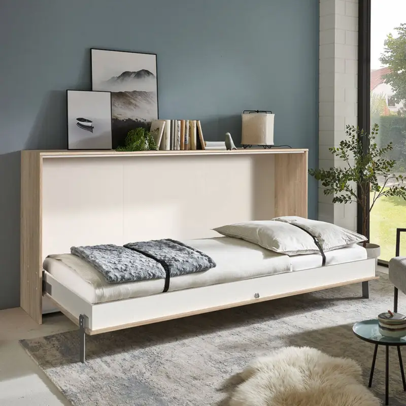 Super-Preis Schrankbett 90x200 cm horizontal Jugendbett Gästebett Klappbett Eiche JOKSI-43, B/H/T 212/105/43 cm