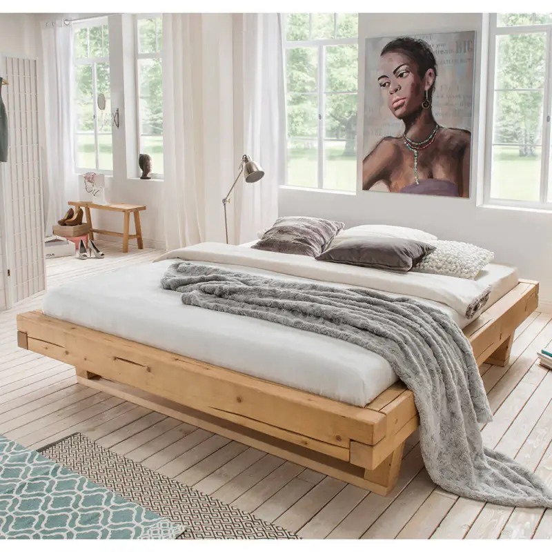 Nur Für Kurze Zeit Massivholz Doppelbett, 180x200 cm, Fichte massiv, ohne Kopfteil, Massivholzkufen, UPPSALA-137, B/H/T ca. 198/42/228 cm