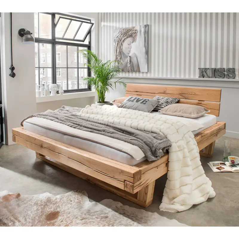 Jetzt Bestellen Massivholz Doppelbett, 180x200 cm, Eiche massiv, Holzkopfteil, Massivholzkufen, UPPSALA-137, B/H/T ca. 198/88/228 cm