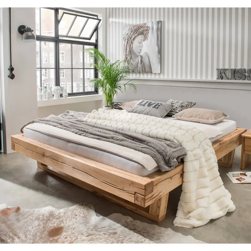 Massivholz Doppelbett, Eiche massiv, Massivholzkufen, ohne Kopfteil, UPPSALA-137, in verschiedenen Breiten Direktkauf