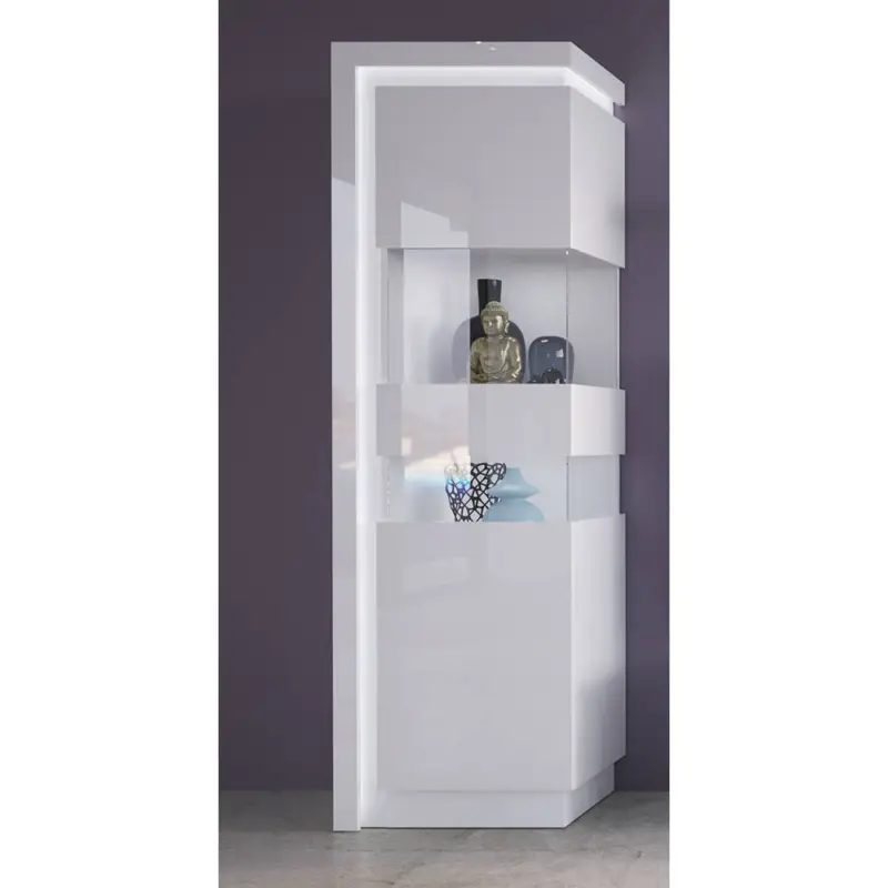 Super-Preis Vitrinenschrank mit indirekter Beleuchtung, Türanschlag rechts, in weiß Hochglanz LYNDHURST-129, B/H/T ca. 60/198,5/42 cm