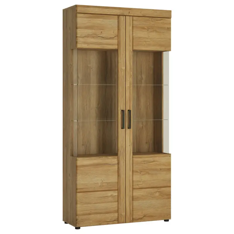 Wohn-/Esszimmer Vitrine 2-türig mit Beleuchtung, Grandson Eiche Nb., CARIATI-129, B/H/T ca. 92,8/195/37,4 cm Super-Preis