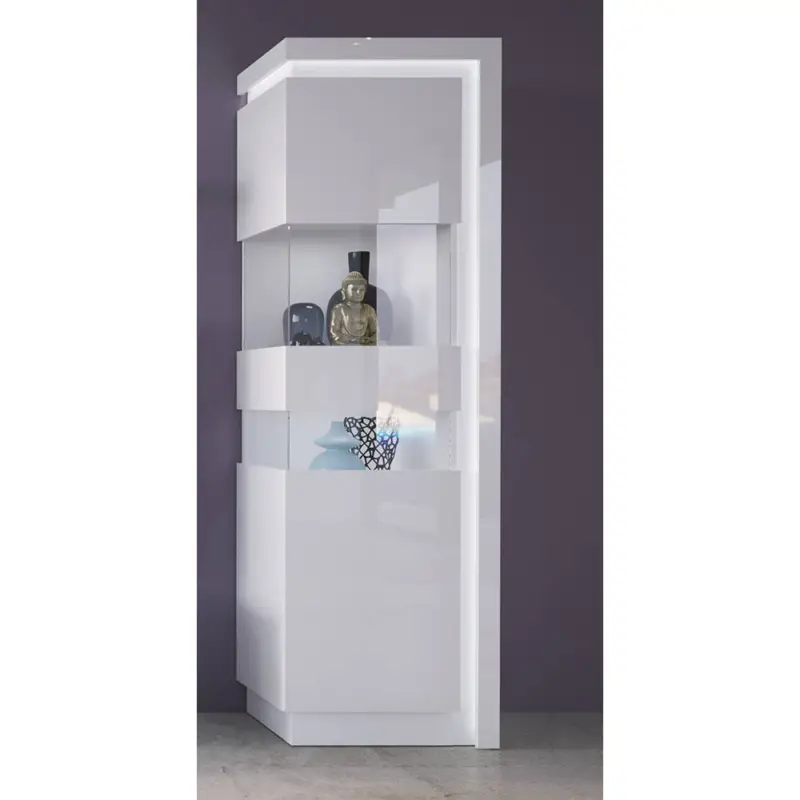 Vitrinenschrank mit indirekter Beleuchtung, Türanschlag links, in weiß Hochglanz LYNDHURST-129, B/H/T ca. 60/198,5/42 cm Neue Ware