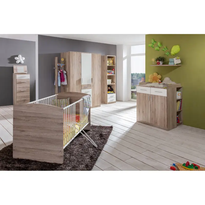 Babyzimmer komplett Set JOHANNESBURG-43 in Eiche Nb. mit weiß Neuheit