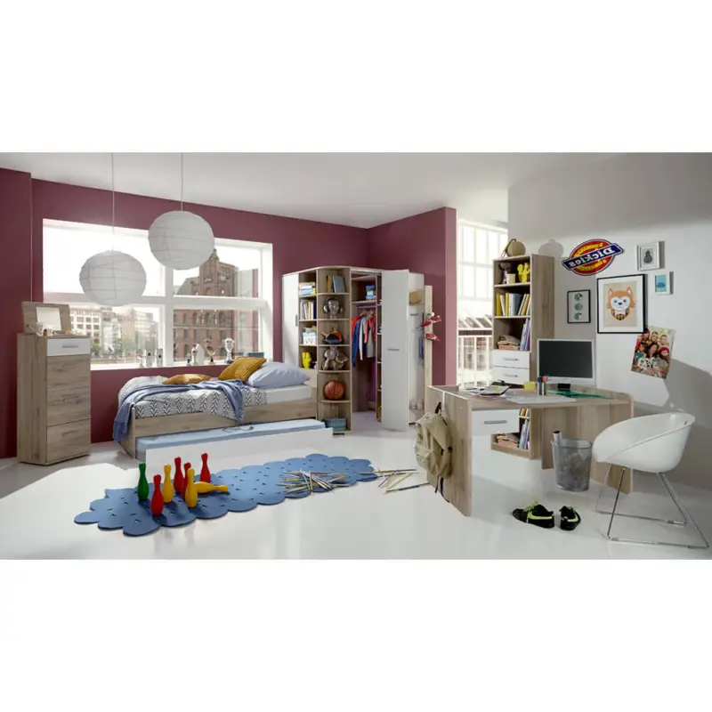 Begrenztes Angebot Teenager Zimmer komplett Set inkl. Schreibtisch und Regal JOHANNESBURG-43 in Eiche Nb. mit weiß