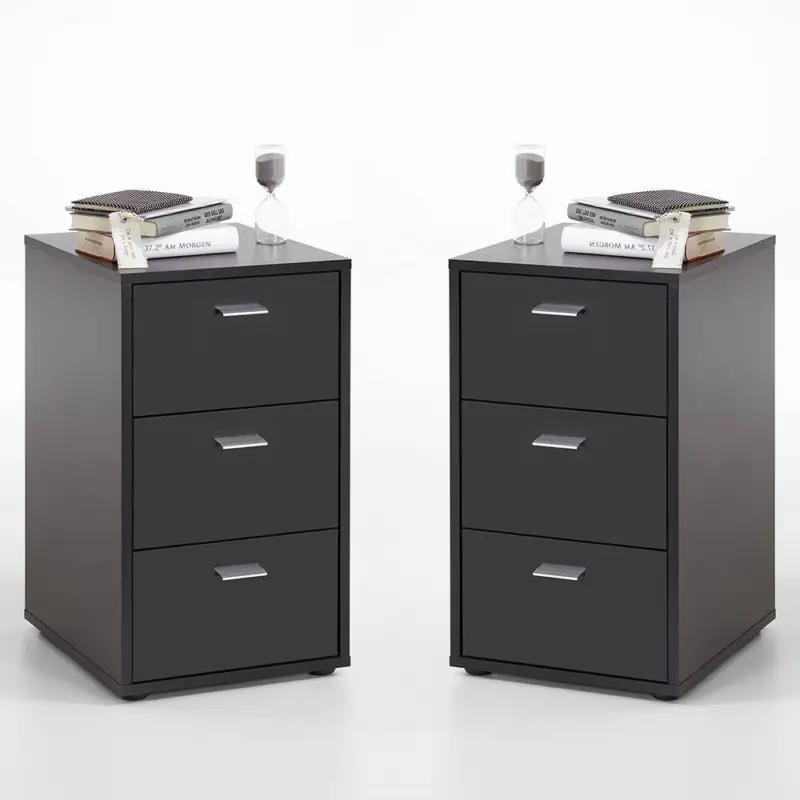 Neue Ware Nachttisch mit 3 Schubladen, 2er Set, in schwarz, VUKA-10, für Boxspringbetten geeignet, B/H/T ca. 35/62,4/39,9 cm