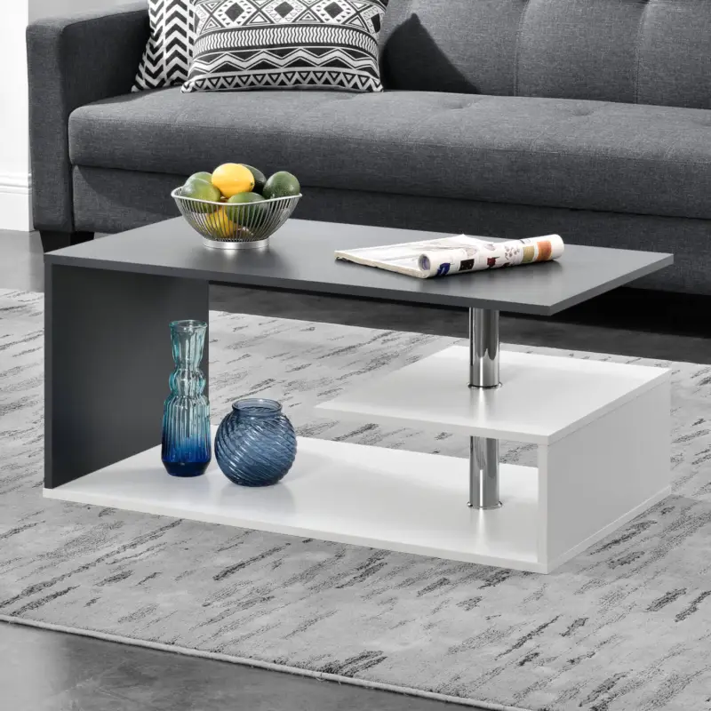 Abverkauf Couchtisch BELOVAR-100, weiß mit dunkelgrau, B/H/T ca. 90/41/50 cm