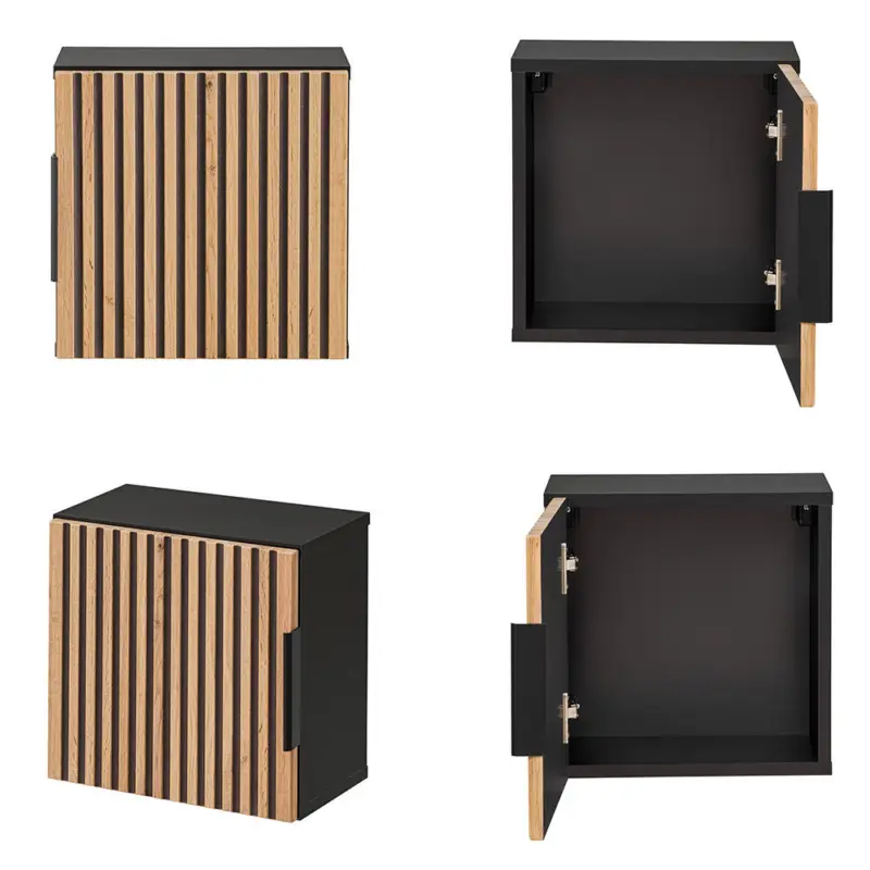 Neuheit Badezimmer Hängeschrank 35x35 cm XANTEN-56 in anthrazit mit Eiche Nb. schwarze Rillen, B/H/T: ca. 35/35/22 cm