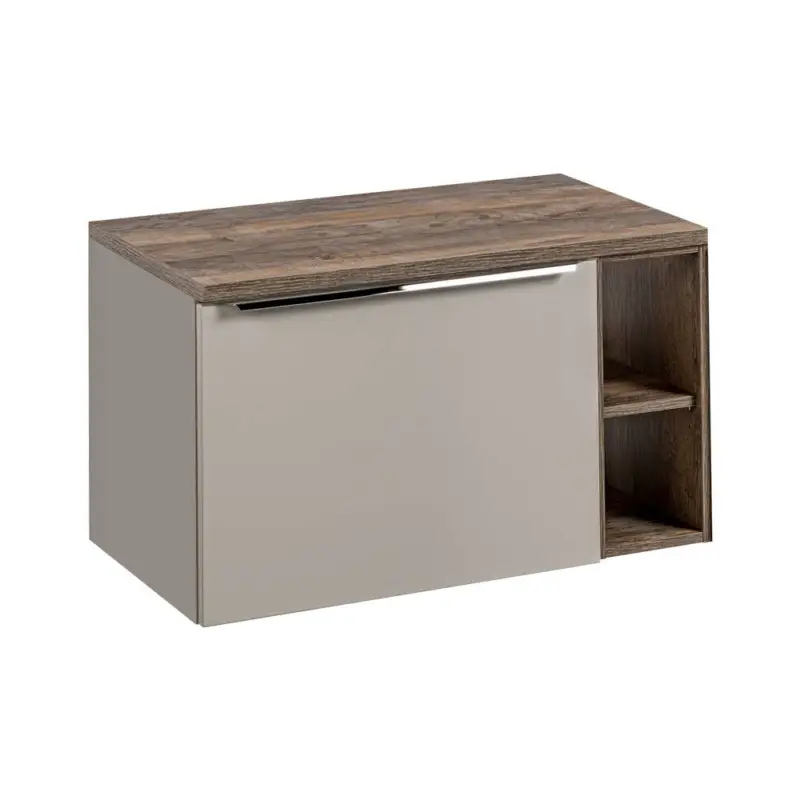 Waschtischunterschrank 80cm mit Regal PUEBLA-56-TAUPE in taupe mit Vintage Oak, B/H/T ca.: 80,4/48,5/46 cm Knallerangebot