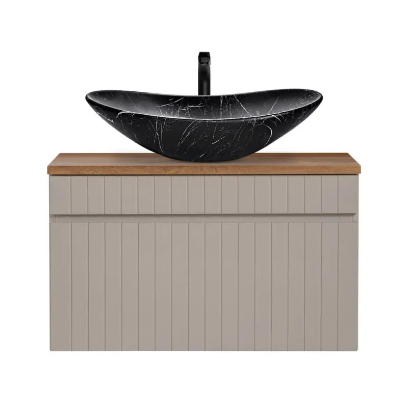 Waschtisch Unterschrank 80 cm Kaschmir Aufsatzwaschbecken schwarz marmoriert IRAKLIO-56-CASHMERE B/H/T ca. 80,4/63/46 cm Ausverkauf