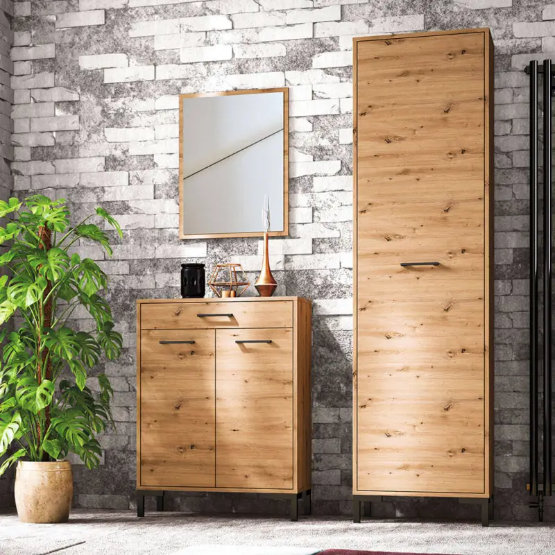 Garderoben-Set 3-teilig mit Schuhschrank und Garderobenschrank, braun, Artisan Eiche Nb., Modern, NASSAU-131 Preis Gesenkt