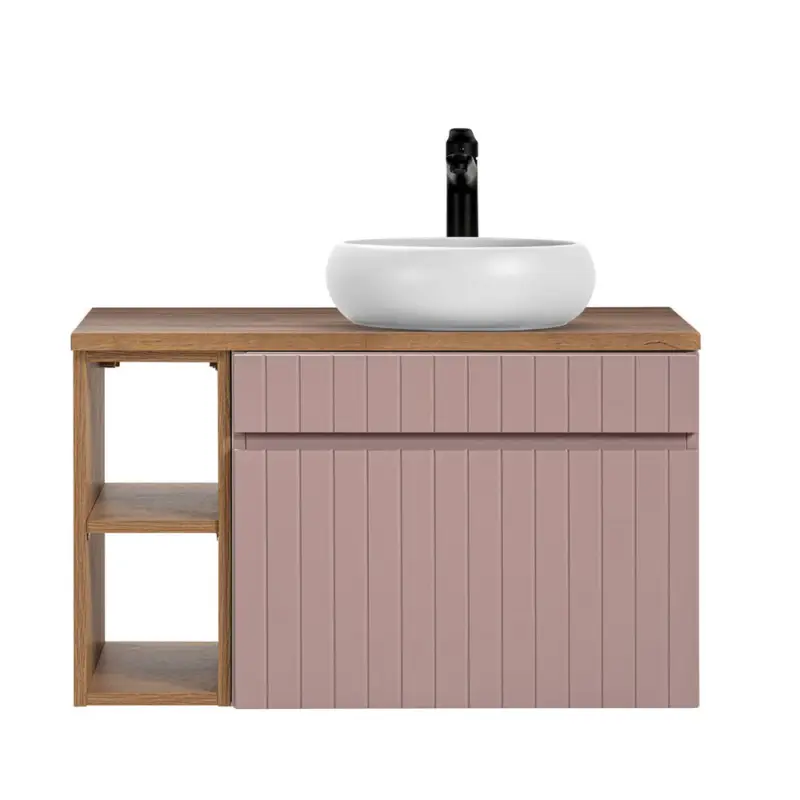 Nur Für Kurze Zeit Waschbeckenunterschrank 80 cm, Regal, Waschbecken rund IRAKLIO-56-ROSE rosa Eiche Nb., B/H/T ca. 80,4/60,5/46 cm