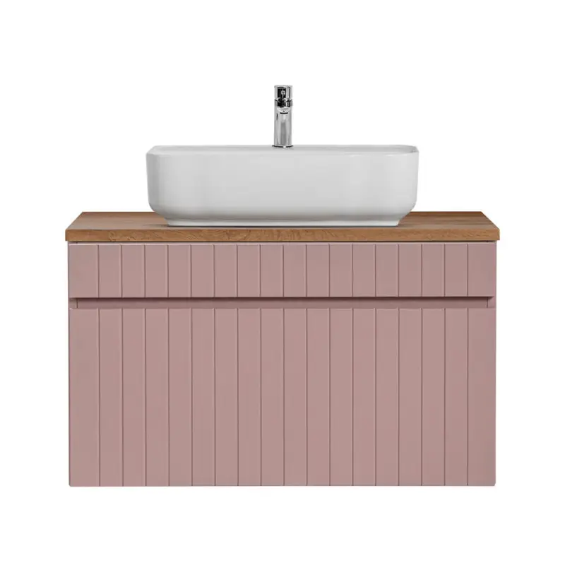 Waschbeckenunterschrank 80 cm, Keramik Waschbecken IRAKLIO-56-ROSE rosa Eiche Nb., B/H/T ca. 80,4/62,5/46 cm Markenprodukt