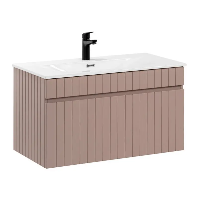 Knallerangebot Waschtisch 80 cm Keramik Waschbecken IRAKLIO-56-ROSE rosa, B/H/T ca. 81/47,5/46 cm