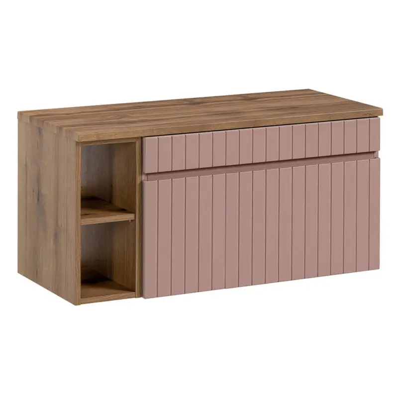 Top-Seller Waschbeckenunterschrank mit Regal 100 cm IRAKLIO-56-ROSE rosa Eiche Nb., B/H/T ca. 100,4/48,5/46 cm