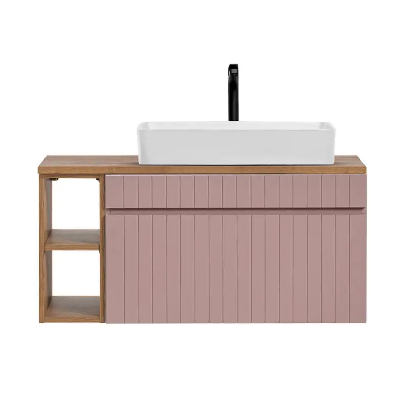Super-Preis Waschtischunterschrank 100 cm, Regal, Aufsatzwaschbecken IRAKLIO-56-ROSE rosa Eiche Nb., B/H/T ca. 100,4/59,5/46 cm