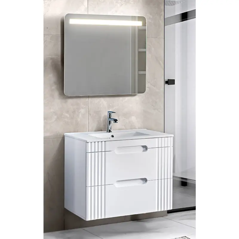 Saisonangebot Waschtisch 80cm, LED-Spiegel FAIRFIELD-56 in weiß, B/H/T ca.: 81/200/46 cm