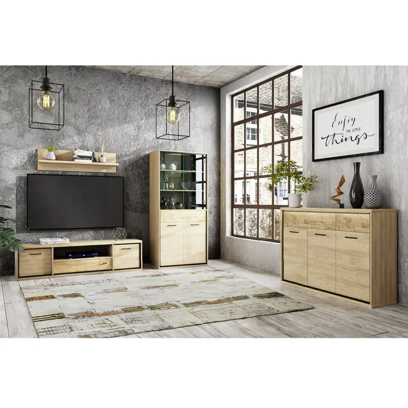 Wohnzimmermöbel Set 4-teilig modern in Eiche MEGARA-161 Neu