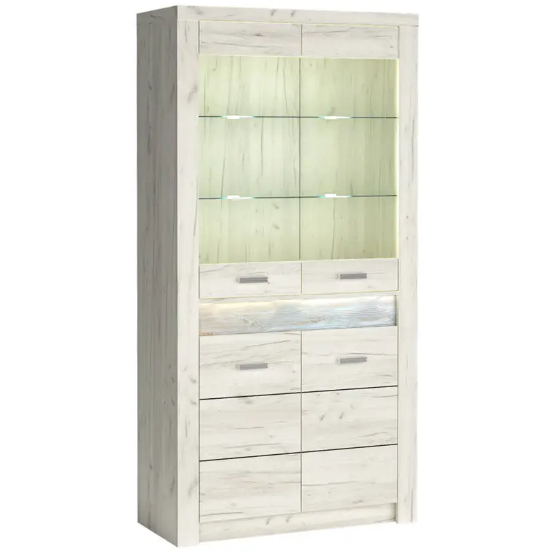 Markenprodukt Vitrinenschrank modern in Esche weiß mit LED Beleuchtung INGENIO-161