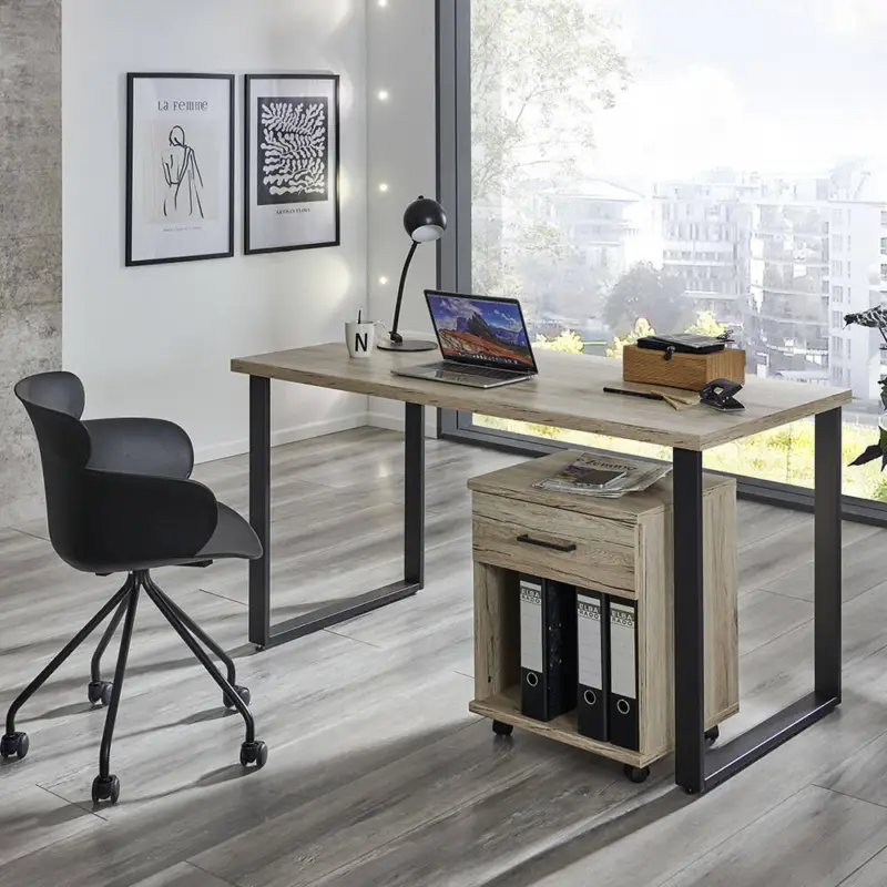 Expressversand Büromöbel Set 2-teilig HILLSTON-43 mit 159cm Schreibtisch in San Remo Eiche