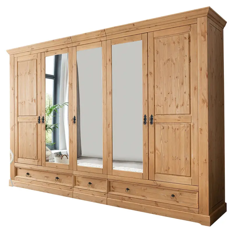 Bestseller Kleiderschrank 5-türig, 310cm breit, Kiefer massiv eichefarben geölt, STEINKJER-69