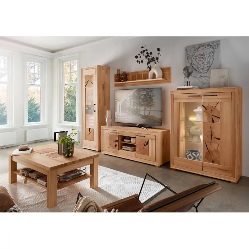 Wohnmöbel Set 5-teilig, Kernbuche massiv geölt, montiert, WINNIPEG-69 mit Couchtisch Top-Angebot