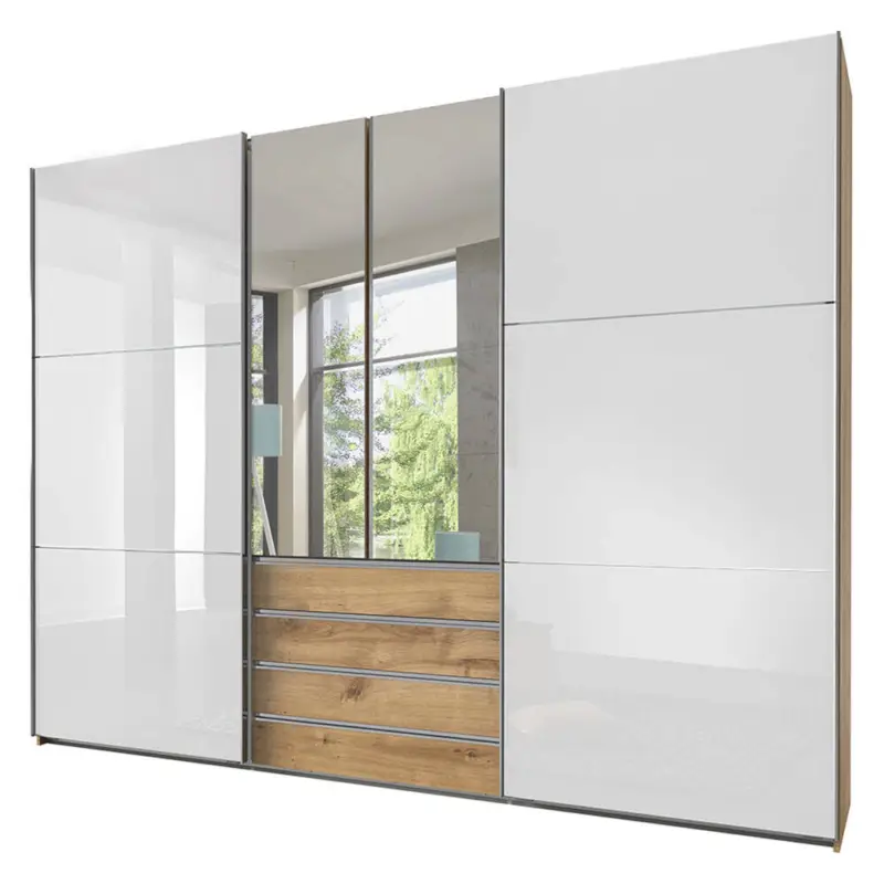 Schwebetürenschrank mit 2 Spiegeltüren Eiche mit weiß, MIDLAND-43 Heißes Angebot