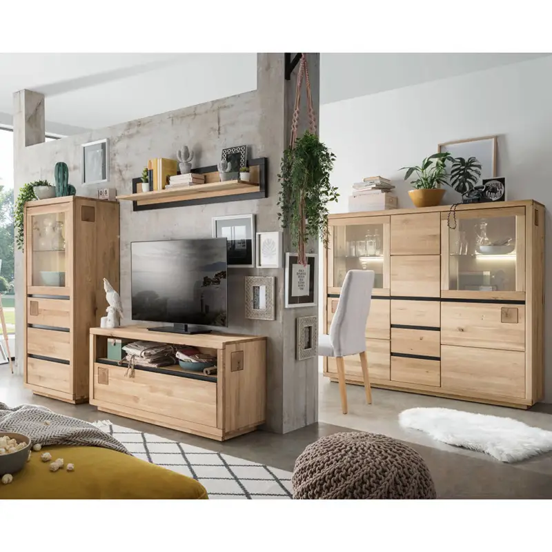 Neue Ware Wohnzimmer Set 4-teilig modern in massiver Eiche WINCHESTER-69