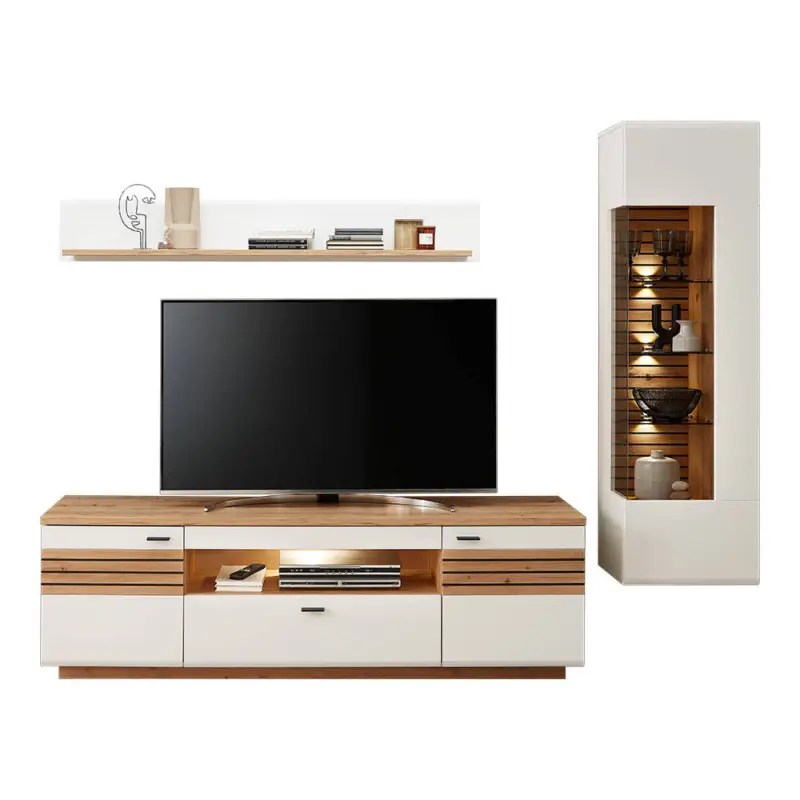 Wohnwand, weiß mit Eiche, FALLON-55, modern, 3-teilig Angebot