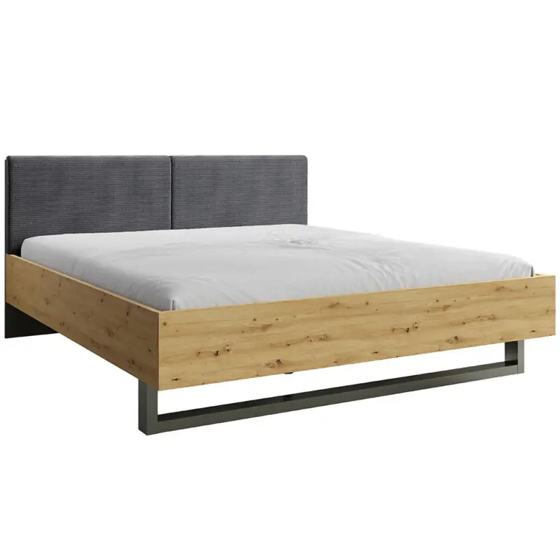 Heißes Angebot Bettgestell 180x200 cm mit gepolstertem Kopfteil modern in grau mit Eiche RAGUSA-166