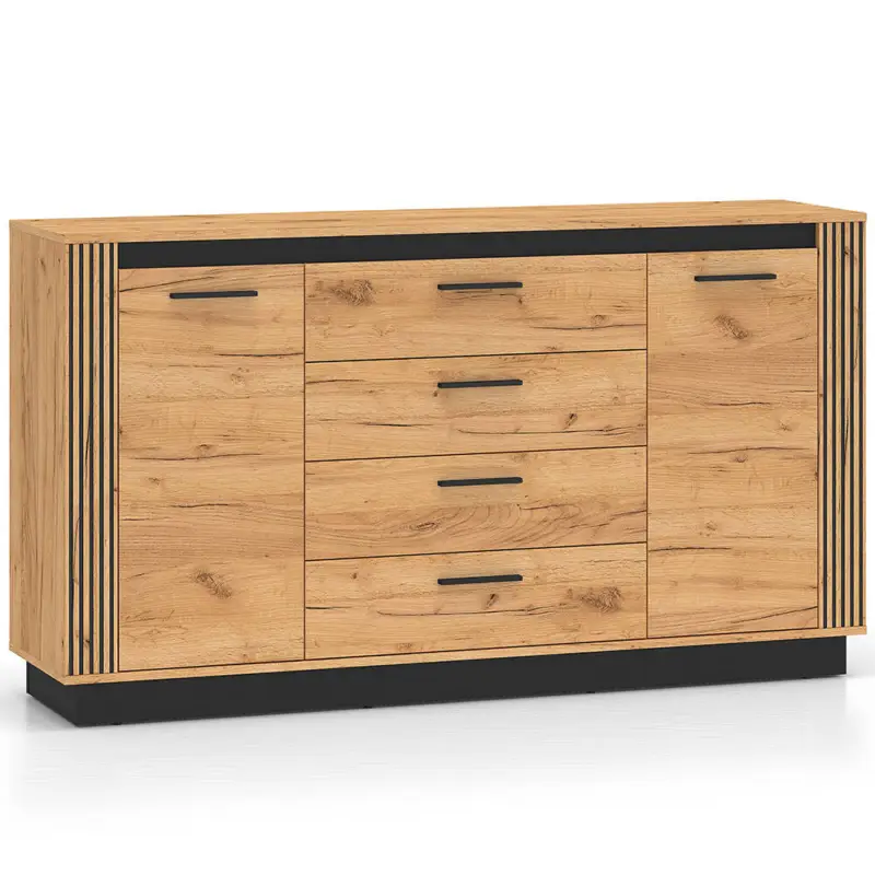 Online Kaufen Kommode 160 cm breit modern in Eiche mit schwarz URBANIA-131