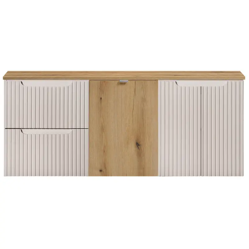 Waschtischunterschrank mit Wäschekorb 140cm, kaschmir und Eiche, NEWPORT-56-CASHMERE Bestpreis