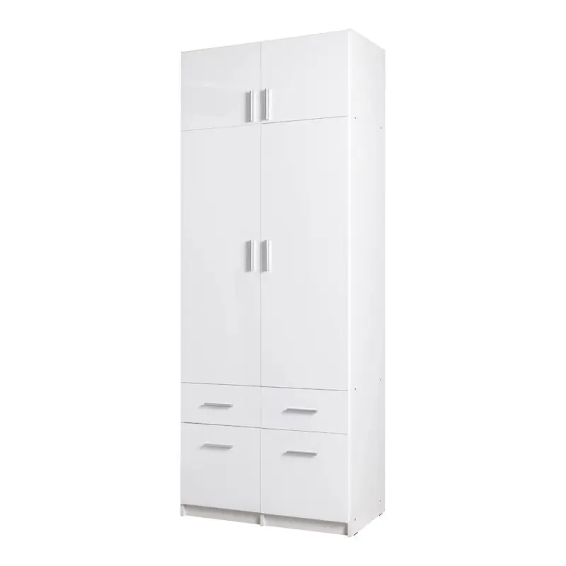 Kleiderschrank 2-türig mit Aufsatzschrank, 92cm breit, weiß Glanz, SELAWIK-166 Schnäppchen