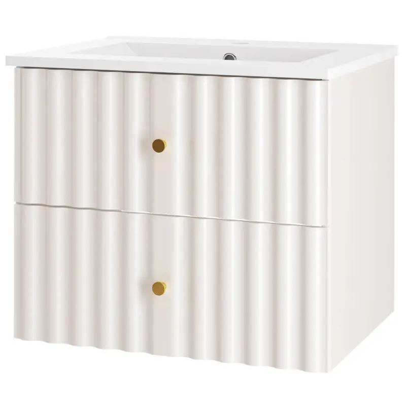 Waschtischunterschrank 60 cm breit inkl. Waschbecken in weiß matt AQUINO-140 Schnäppchen