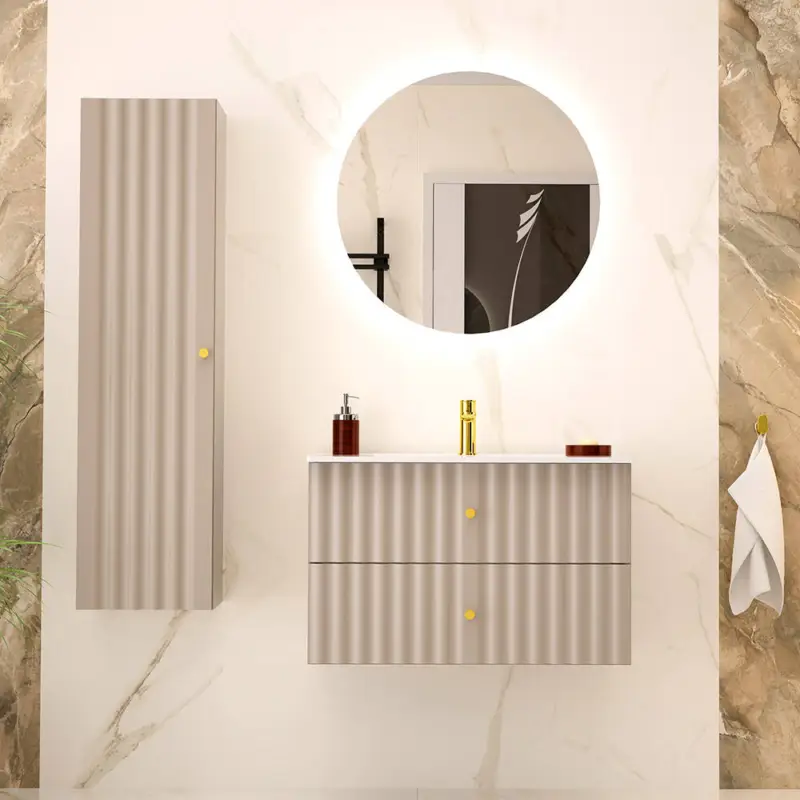 Badezimmer Komplettset 3-teilig inkl. Waschbecken 130 cm breit in kaschmir AQUINO-140 Neu