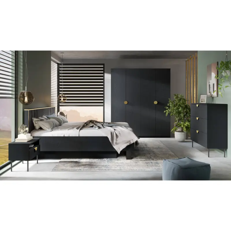 Schlafzimmer Set 5-teilig schwarz Bett 180x200 cm MOLONG-166 Jetzt Kaufen