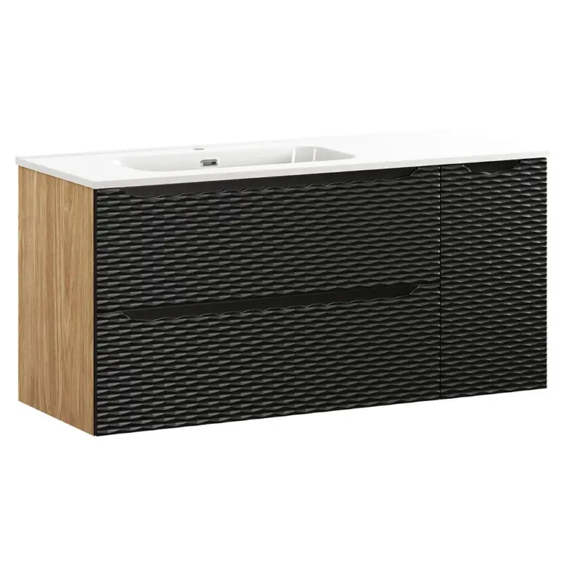 Wochenendangebot Waschtisch 120cm in Eiche mit schwarz, OLUO-56-BLACK, Front mit 3D-Struktur in Wellenoptik
