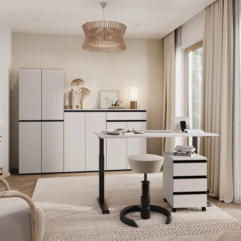 Büromöbel Set 5-teilig BETHANY-01 mit elektrisch höhenverstellbarem Schreibtisch 140x80cm, kaschmir Markenprodukt