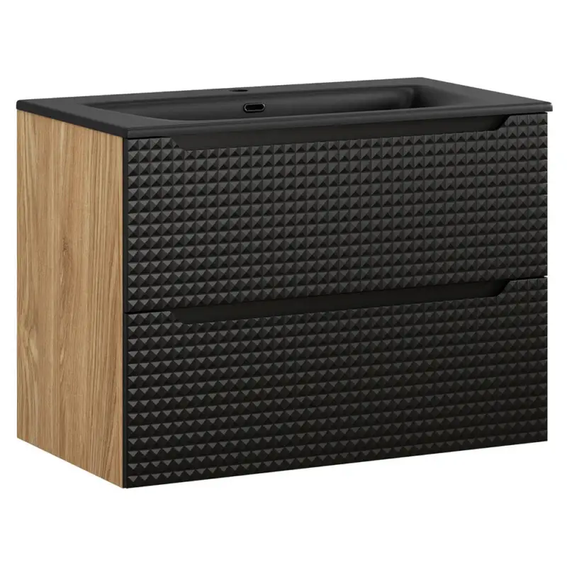 Waschtisch 80 cm in Eiche mit schwarz, LONDON-56-BLACK, mit Waschbecken Direkt Vom Hersteller