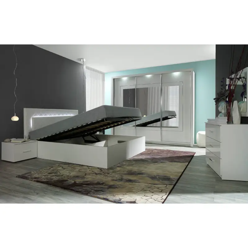 Schlafzimmer Set 5-teilig weiß Hochglanz PALINURO-166 mit aufklappbarem Lattenrost Bestseller