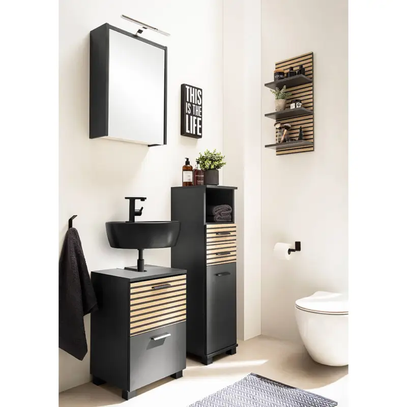 Abverkauf Badmöbel Set inkl. Waschbeckenunterschrank 40 cm in anthrazit, Akustikpaneel-Optik KANE-80