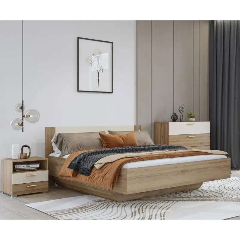 Bestpreis Schlafzimmer Set 3-teilig 160x200 cm Liegefläche in Eiche mit beige VARESE-83