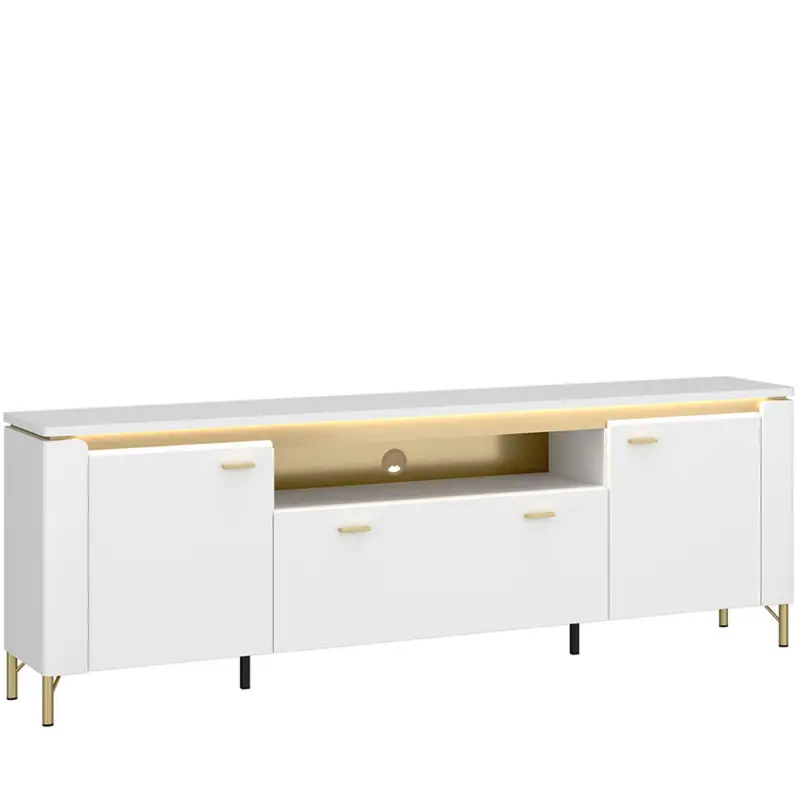 Preiswert Fernsehschrank 200 cm in weiß mit goldfarbenen Akzenten LUKA-129