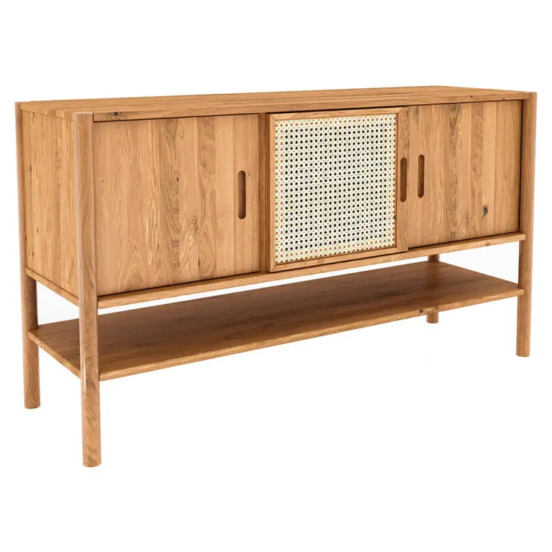 Top-Angebot Sideboard 142 cm breit, Eiche massiv geölt mit Rattangeflecht, PORI-165