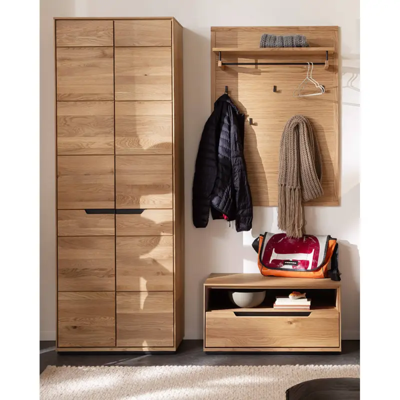 Schnäppchen Garderoben-Set mit Garderobenschrank, Paneel & Schuhbank in Eiche teilmassiv, 3-teilig - AVESTA-06