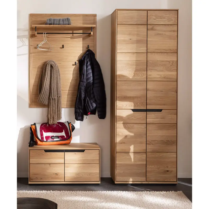 Ausverkauf Garderoben-Set mit Garderobenschrank, Paneel & Schuhbank in Eiche teilmassiv, 3-teilig - AVESTA-06