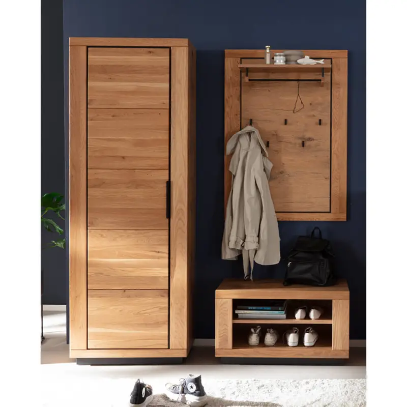 Sofort Bestellen Garderoben-Set mit Garderobenschrank, Flurbank & Paneel in Eiche teilmassiv, 3-teilig - GIUSTINO-06