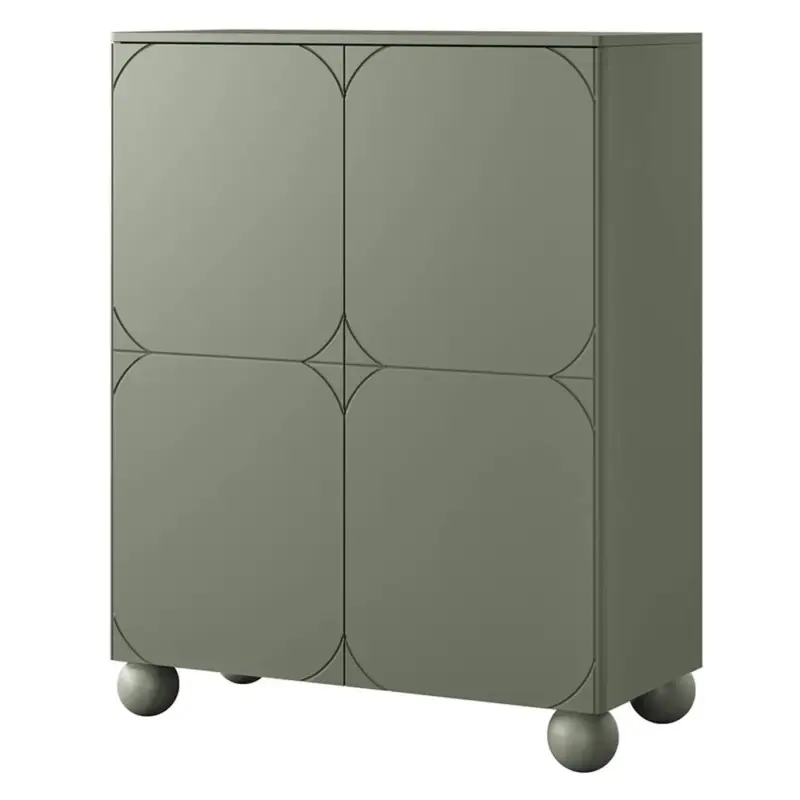 Zertifiziert Wohnzimmer-Highboard mit 120 cm Breite in grün matt, Kugelfüße, 2 Türen, 2 Schubladen - SPLIT-141