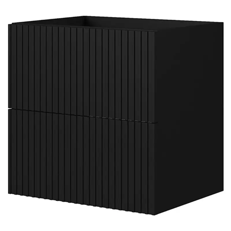 Kracherpreis Badezimmer Waschbeckenschrank mit 60 cm Breite in schwarz matt, 2 Schubladen, gerillte Front - NAVASOTA-141