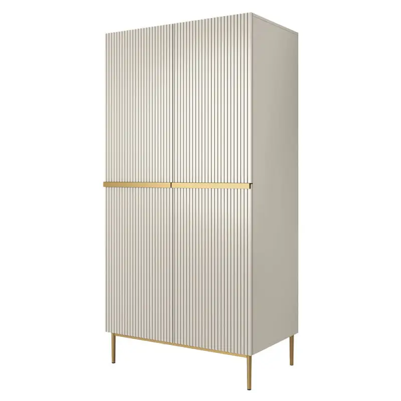 Bestseller Schlafzimmer Kleiderschrank mit 100 cm Breite in kaschmir mit goldenen Füßen & Griffleisten, 2 Türen mit gerillter Front - NAVASOTA-141